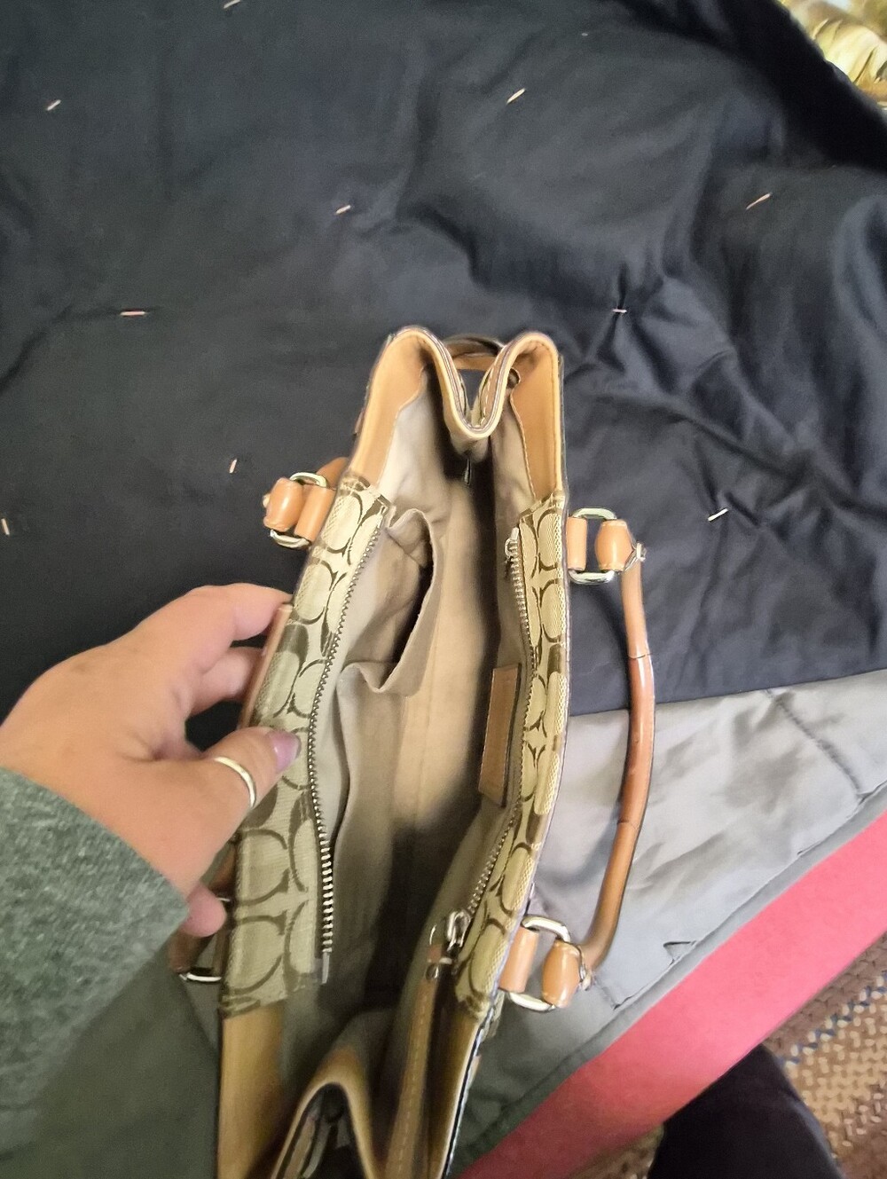 Coach Beige/Brown Signature Tote with Braided Leather Trim - Picture 4 of 6
